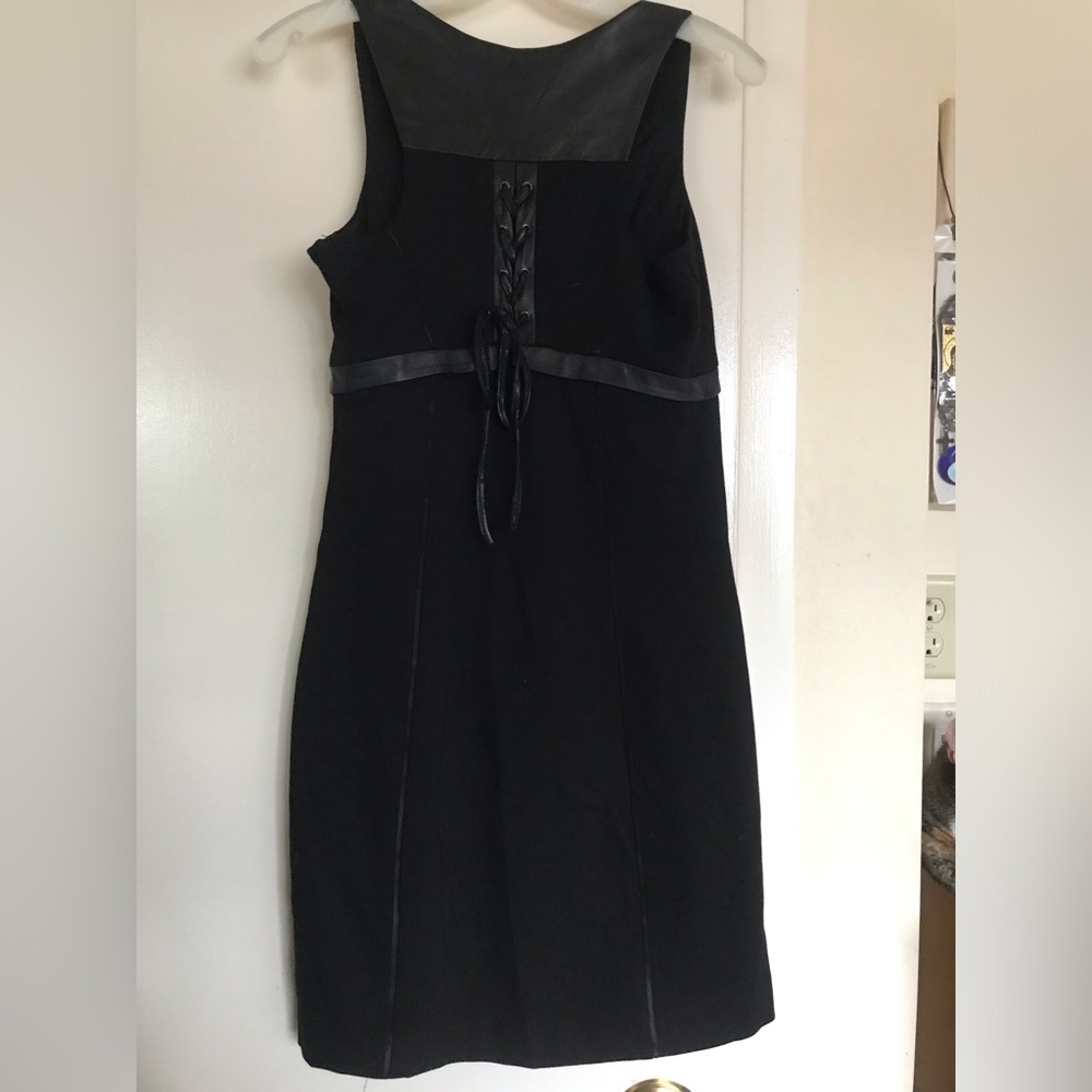 CYNTHIA STEFFE  size 4 Black Sleeveless A-Line Dress with Faux Leather Trim